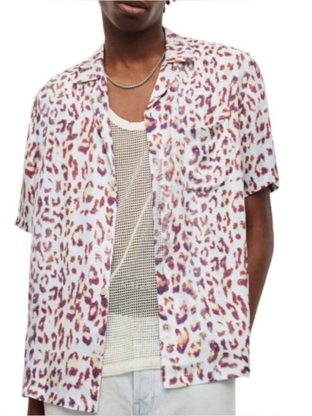 AllSaints Men's Leado Cheetah Print Short Sleeve Camp Shirt – Cala White Size M